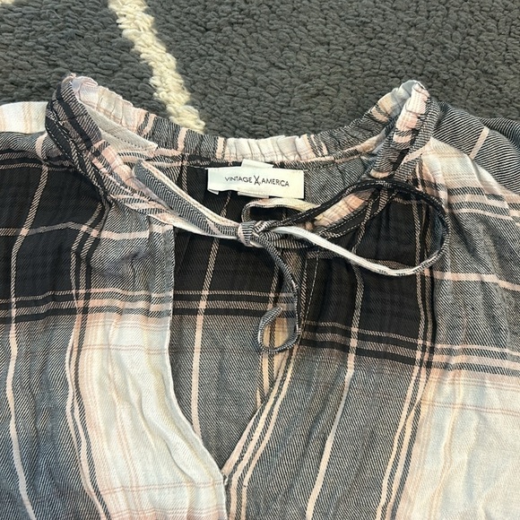 Plaid Crossover Pink and Black Flannel Top - Picture 4 of 6